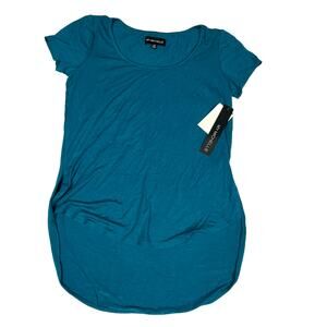 My Michelle Top High Low Hem Short Sleeves Stretch Scoop Neck Teal XS Womens NEW